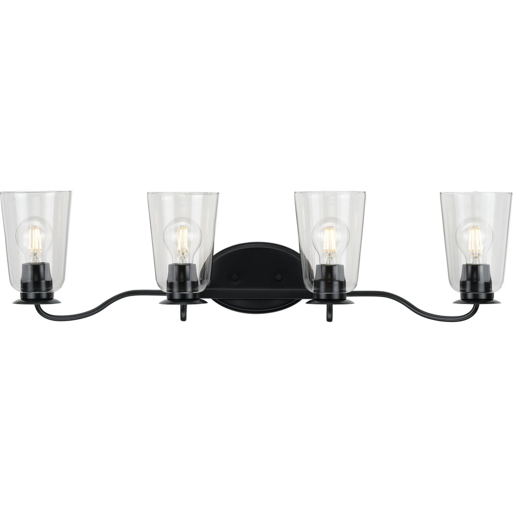 Product image for Progress P300264-031 Durrell Collection Four-Light Matte Black Clear Glass Coastal Bath Vanity Light