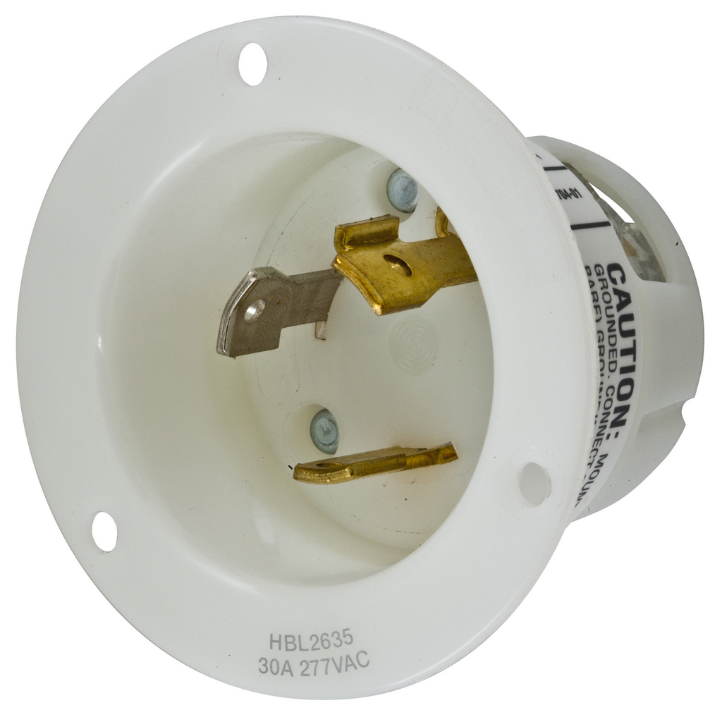 Product image for Hubbell HBL2635 Locking Flanged-INLT, 30A 277V, L7-30P, WH