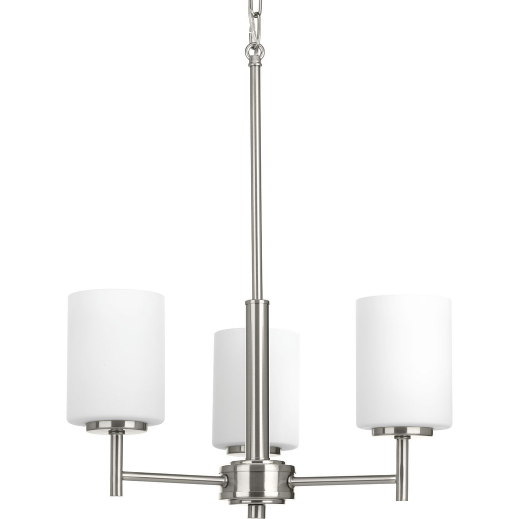 Product image for Progress P4318-09 Replay Collection Three-Light Brushed Nickel Etched Glass Modern Chandelier Light