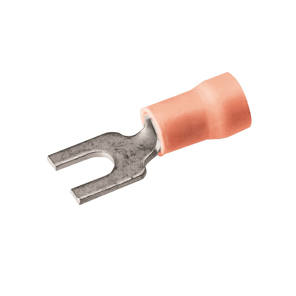 Product image for Burndy TP168F Copper Terminal, Fork Tongue, 22-16 AWG, #6-#8 Stud, Vinyl Insulated, Tin Plated