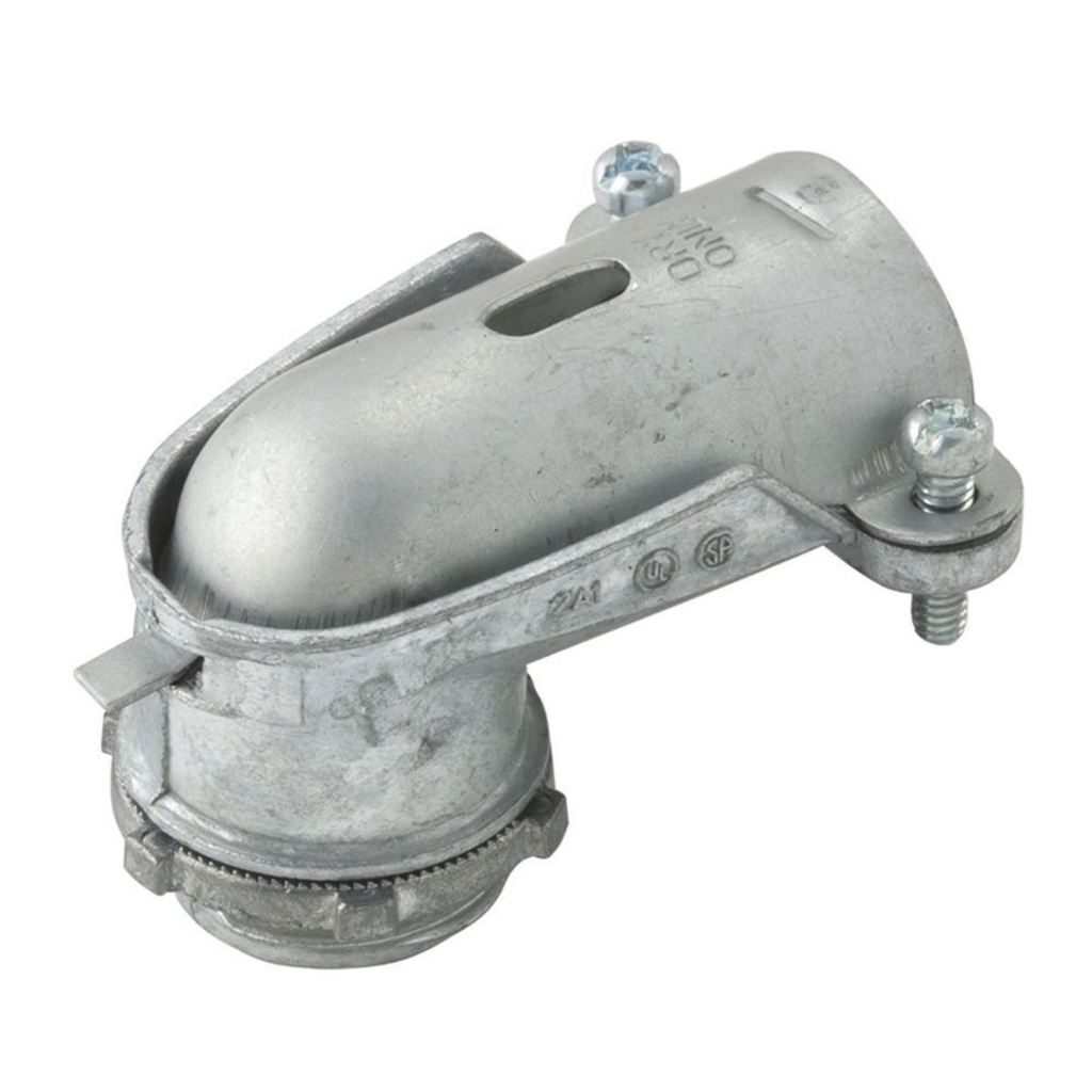 Product image for Raco 2696 1-1/2" 90 Degree Flex Squeeze Connector, Uninsulated, Die Cast