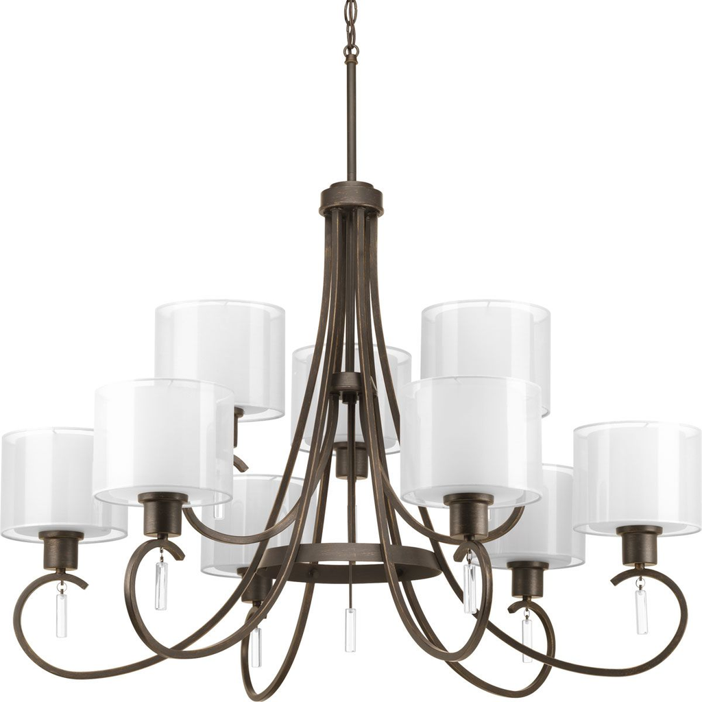 Product image for Progress P4697-20 Invite Collection Nine-Light Antique Bronze White Silk Mylar Shade New Traditional Chandelier Light