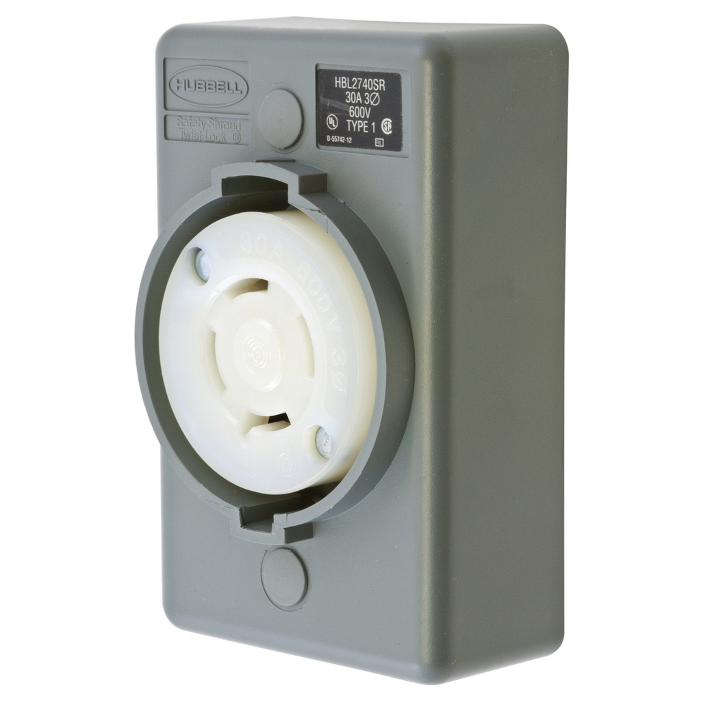 Product image for Hubbell HBL2740SR Locking S/SHRD Receptacle, L17-30R, SURF MT, GY