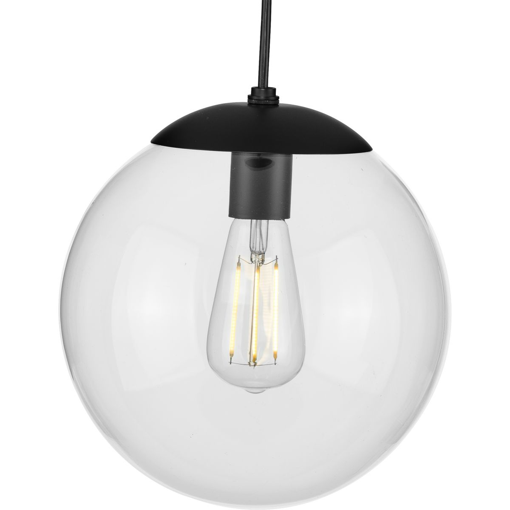 Product image for Progress P500310-031 Atwell Collection 10-inch Matte Black and Clear Glass Globe Medium Hanging Pendant Light
