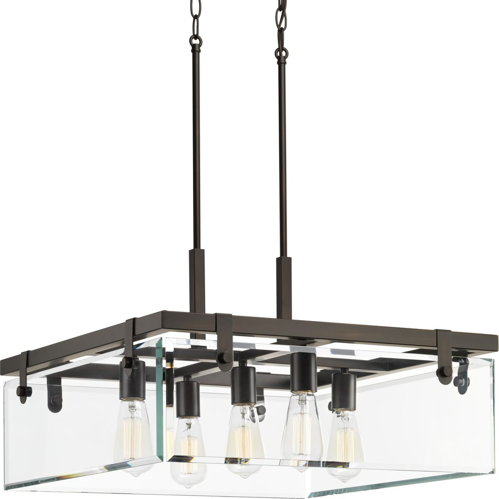 Product image for Progress P500074-020 Glayse Collection Five-Light Antique Bronze Clear Glass Luxe Pendant Light