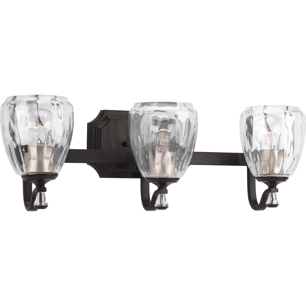 Product image for Progress P300118-020 Anjoux Collection Three-Light Antique Bronze Clear Water Glass Luxe Bath Vanity Light