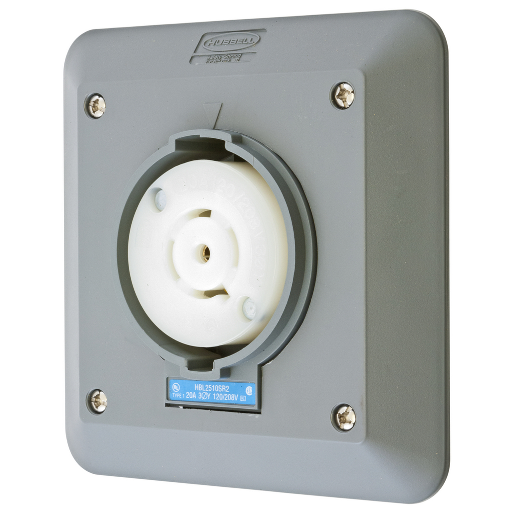 Product image for Hubbell HBL2510SR2 Locking S/SHRD Receptacle, L21-20R, 2G SURF MT, GY
