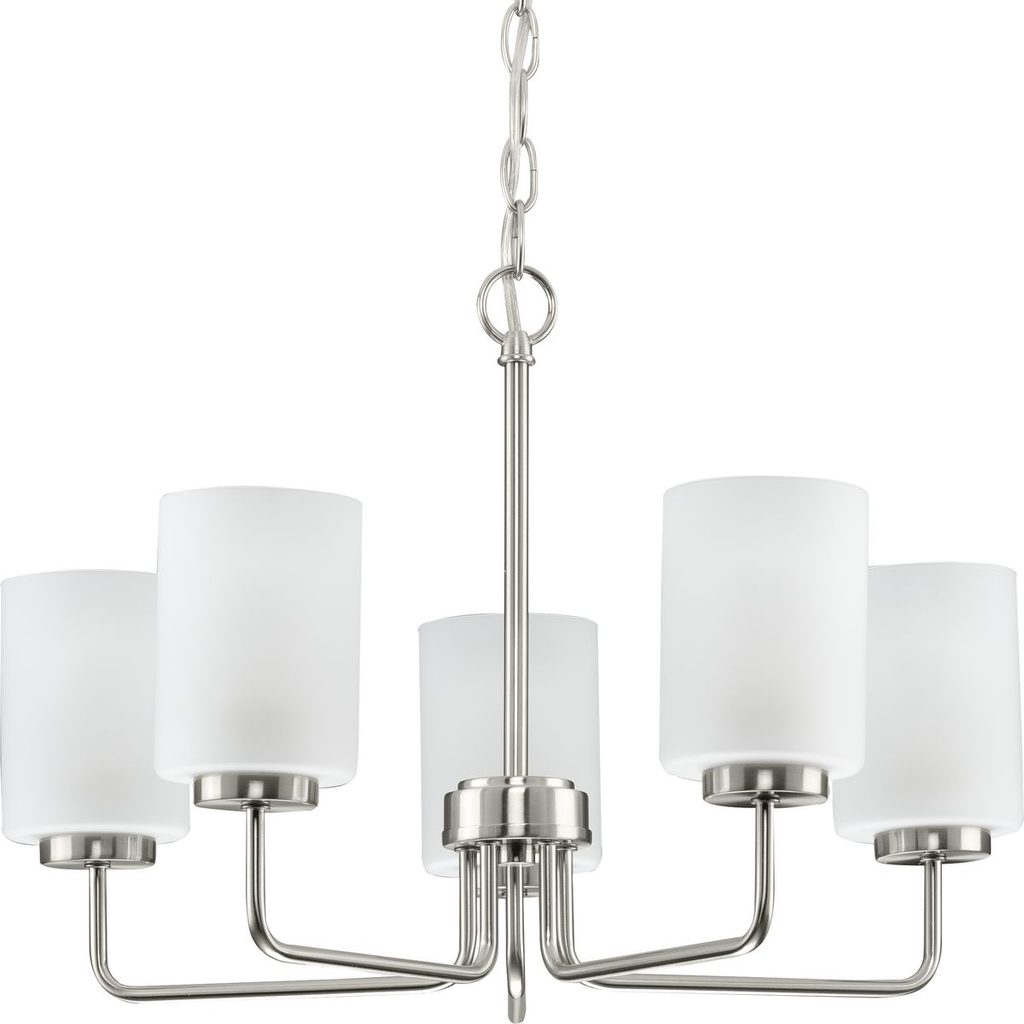 Product image for Progress P400275-009 Merry Collection Five-Light Brushed Nickel and Etched Glass Transitional Style Chandelier Light