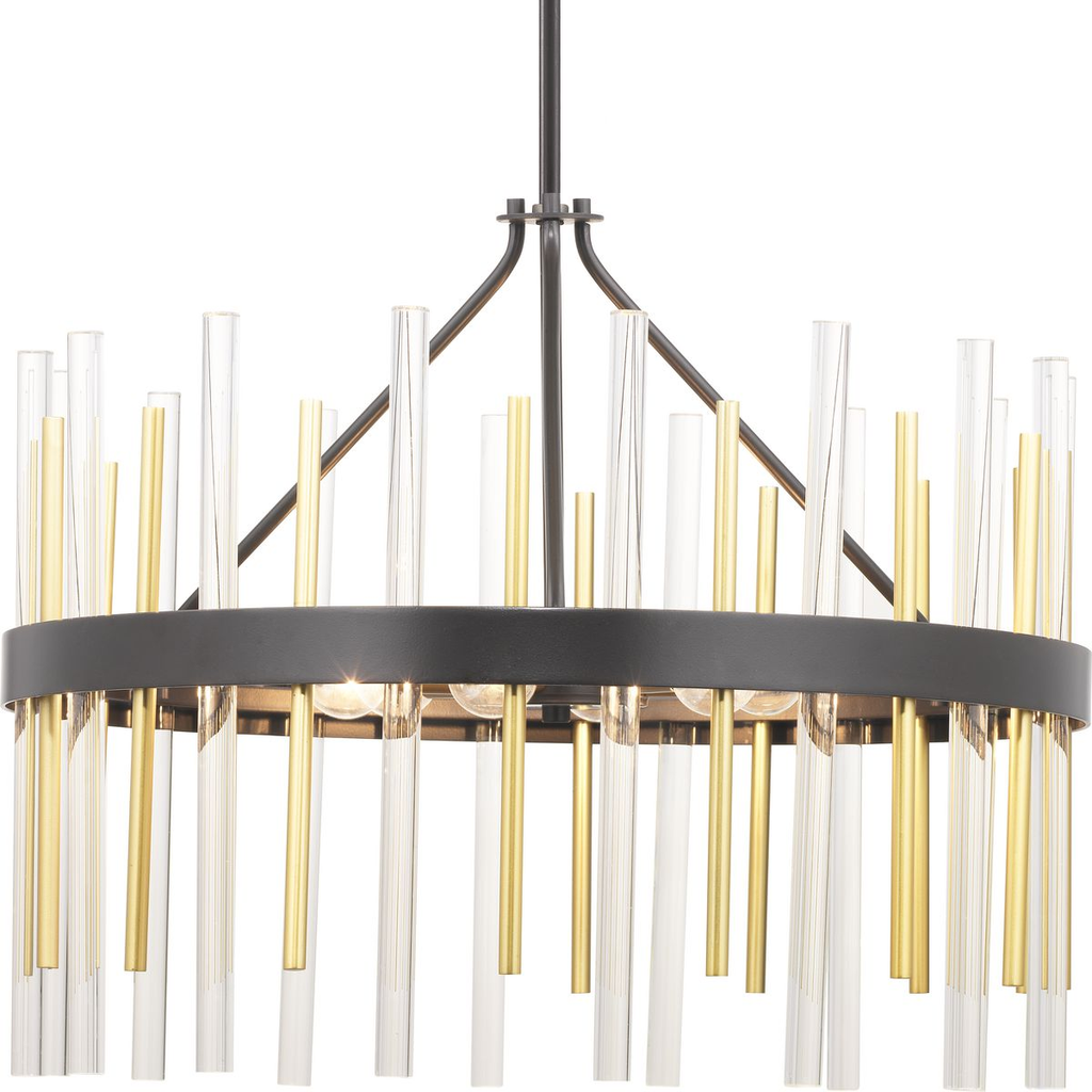 Product image for Progress P400176-031 Orrizo Collection Six-Light Matte Black Clear Glass Luxe Chandelier Light