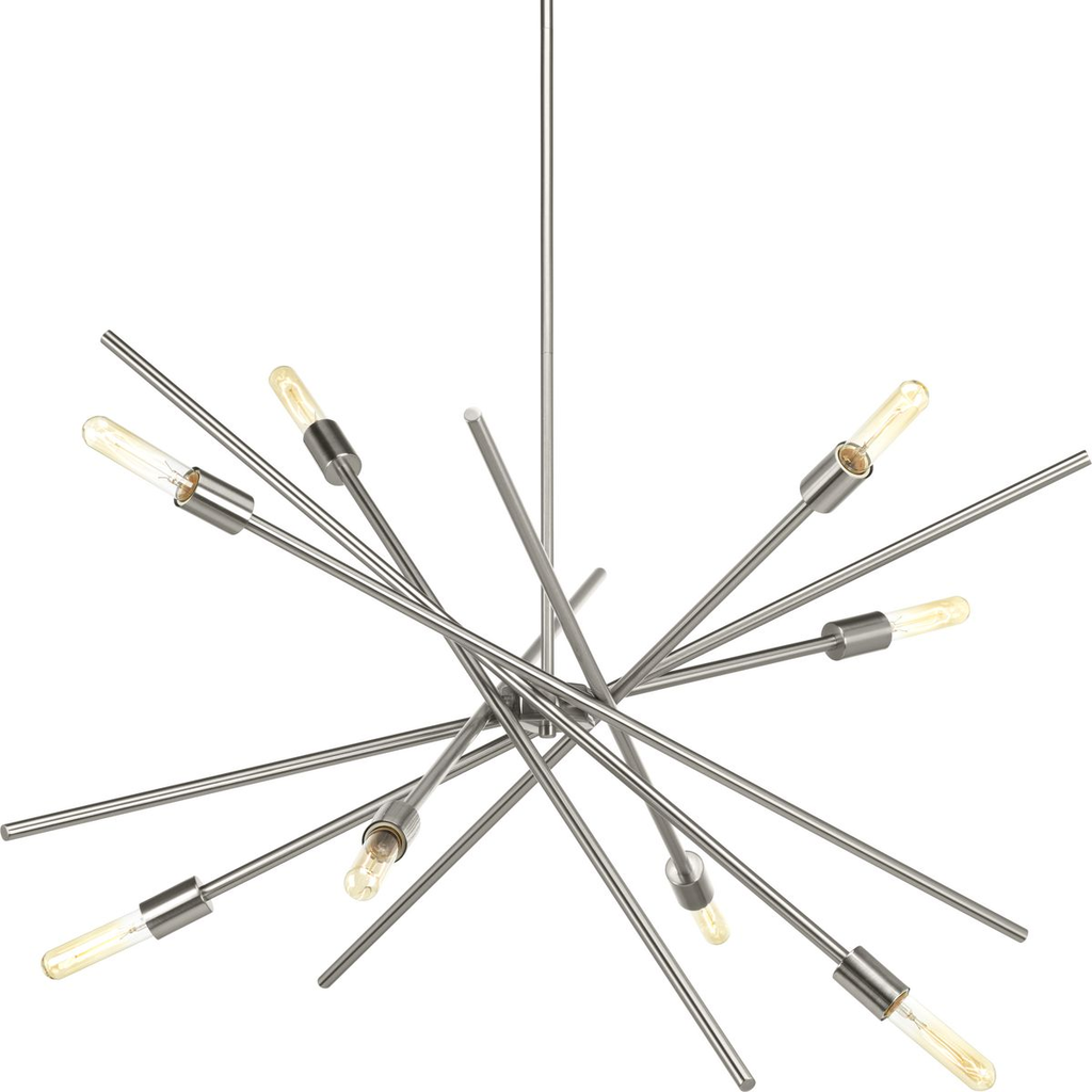 Product image for Progress P400109-009 Astra Collection Eight-Light Brushed Nickel Mid-Century Modern Chandelier Light