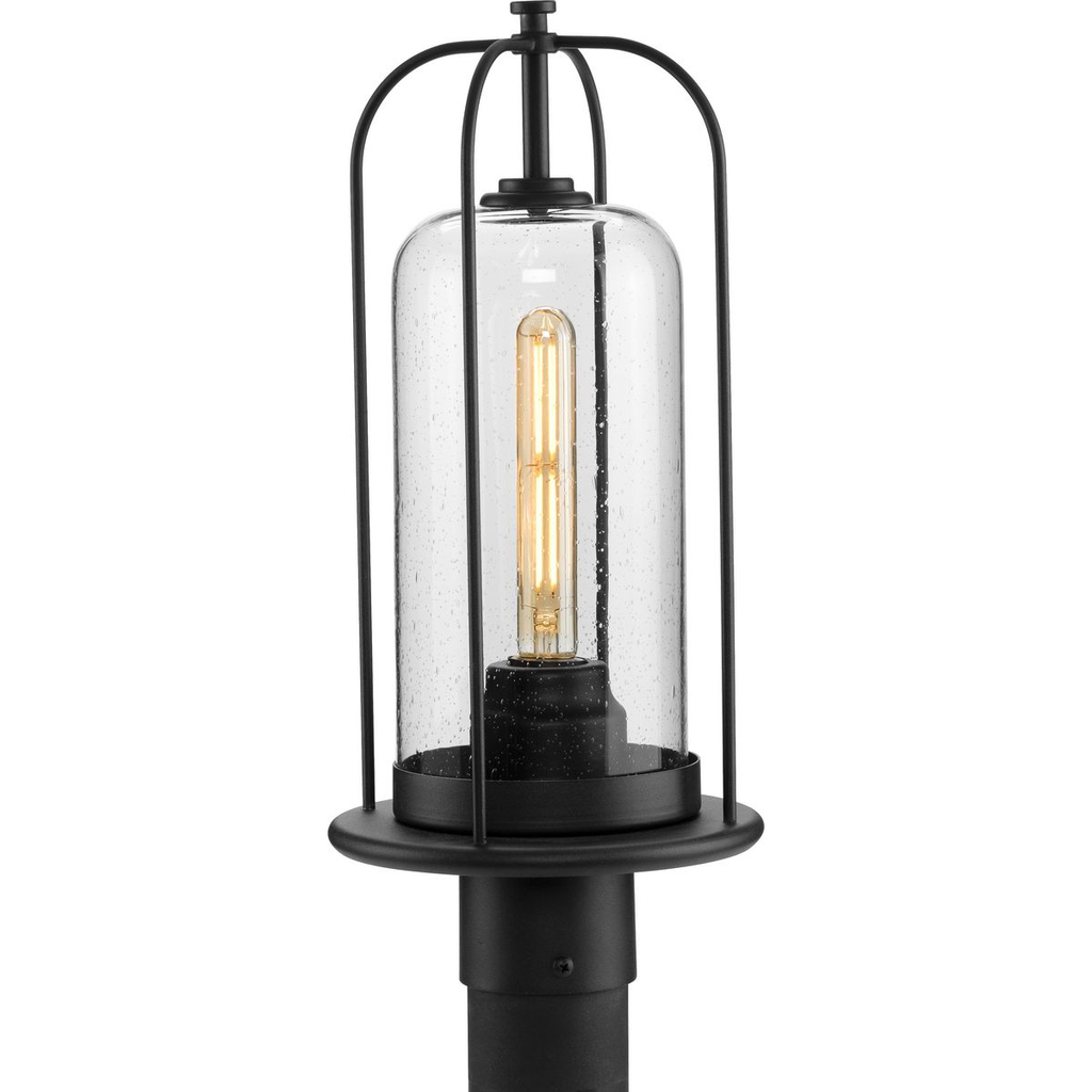 Product image for Progress P540292-031 Watch Hill Collection One-Light Textured Black and Clear Seeded Glass Farmhouse Style Outdoor Post Lantern