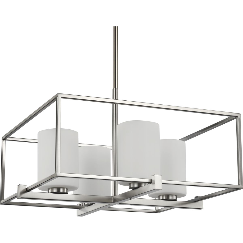 Product image for Progress P400226-009 Chadwick Collection Four-Light Brushed Nickel Etched Opal Glass Modern Chandelier Light