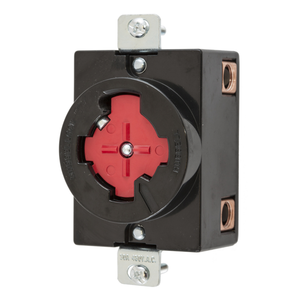 Product image for Hubbell HBL20443 30 Amp 480 Volt 3-Pole 4-Wire Black Locking Receptacle