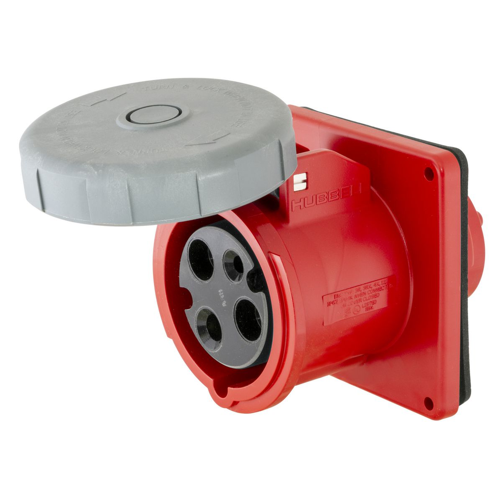 Product image for Hubbell HBL360R7W IEC 480 Volt 60 Amp 2-Pole 3-Wire Watertight Pin and Sleeve Receptacle