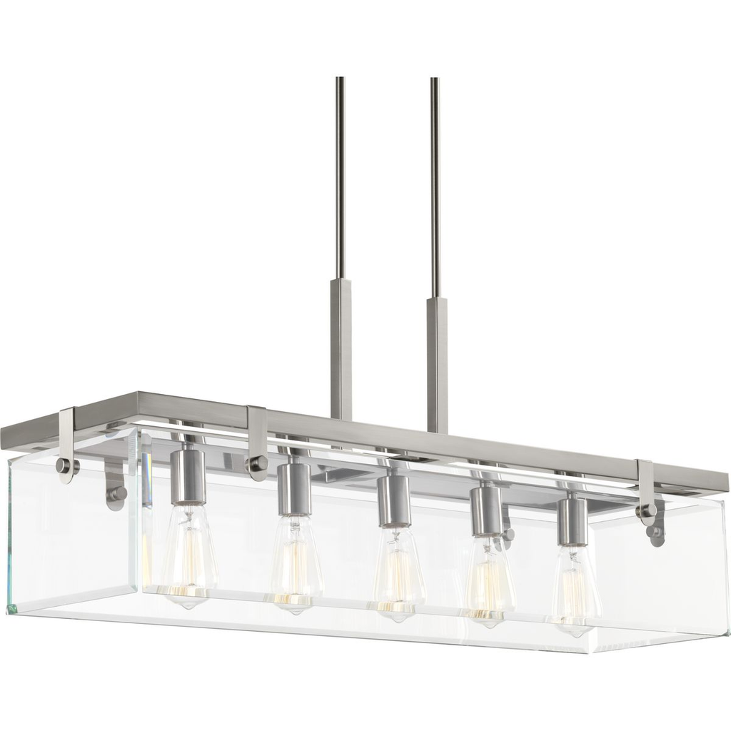 Product image for Progress P400116-009 Glayse Collection Five-Light Brushed Nickel Clear Glass Luxe Linear Chandelier Light