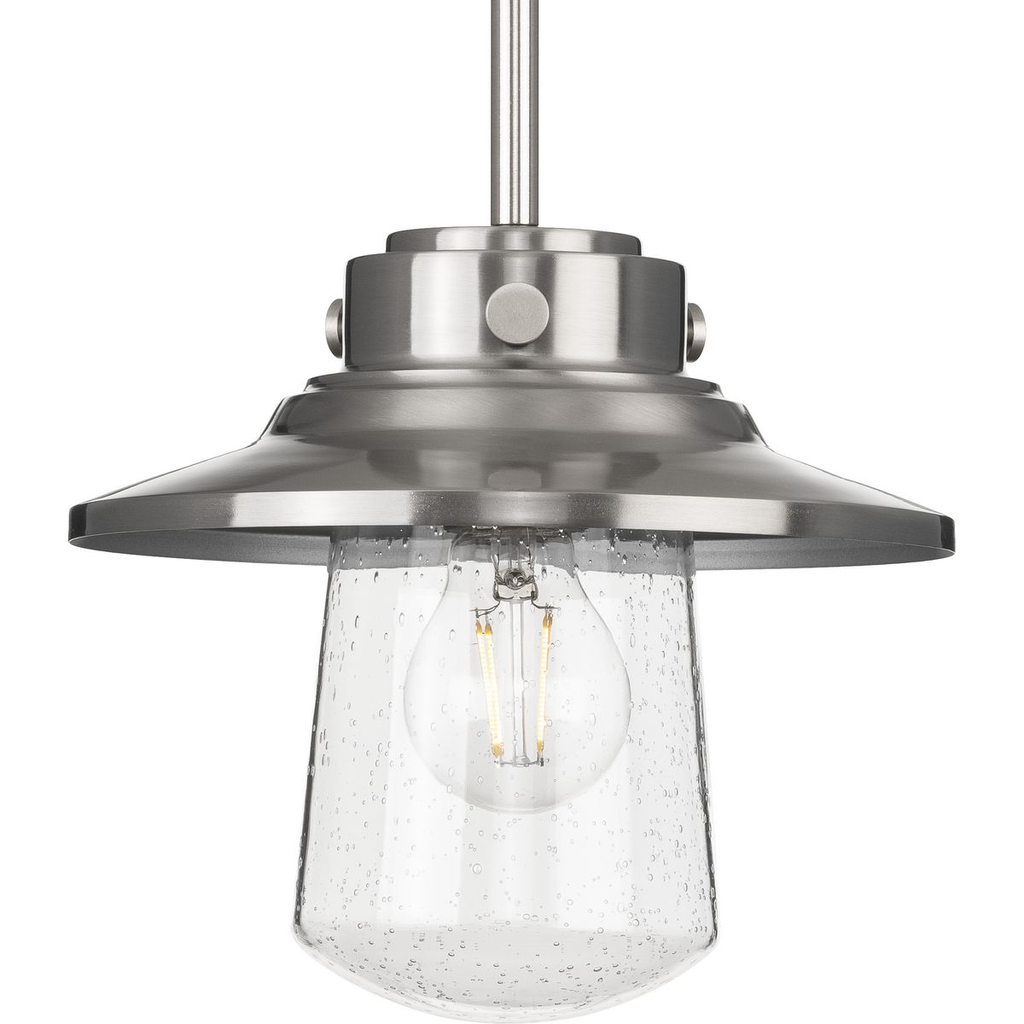 Product image for Progress P550093-135 Tremont Collection One-Light Stainless Steel and Clear Seeded Glass Farmhouse Style Hanging Mini-Pendant Light