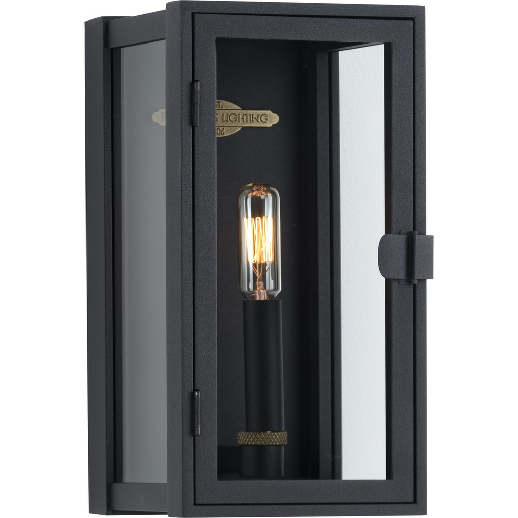 Product image for Progress P560267-031 Stature Collection One-Light Textured Black and Clear Glass Transitional Style Small Outdoor Wall Lantern