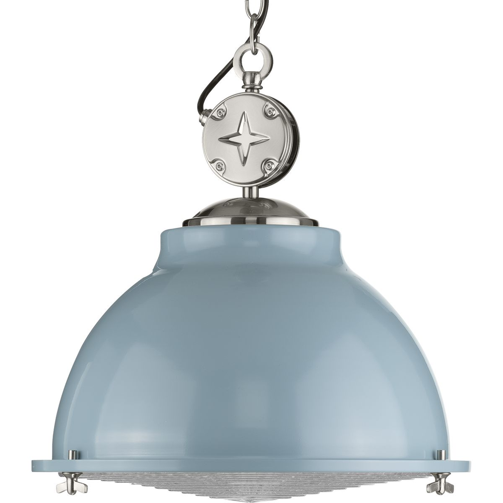 Product image for Progress P500212-164 Medal Collection One-Light Coastal Blue Clear Patterned Glass Coastal Pendant Light