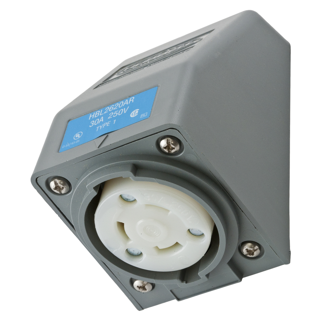 Product image for Hubbell HBL2620AR 30 Amp 250 Volt 2-Pole 3-Wire NEMA L6-30R Gray Locking Receptacle