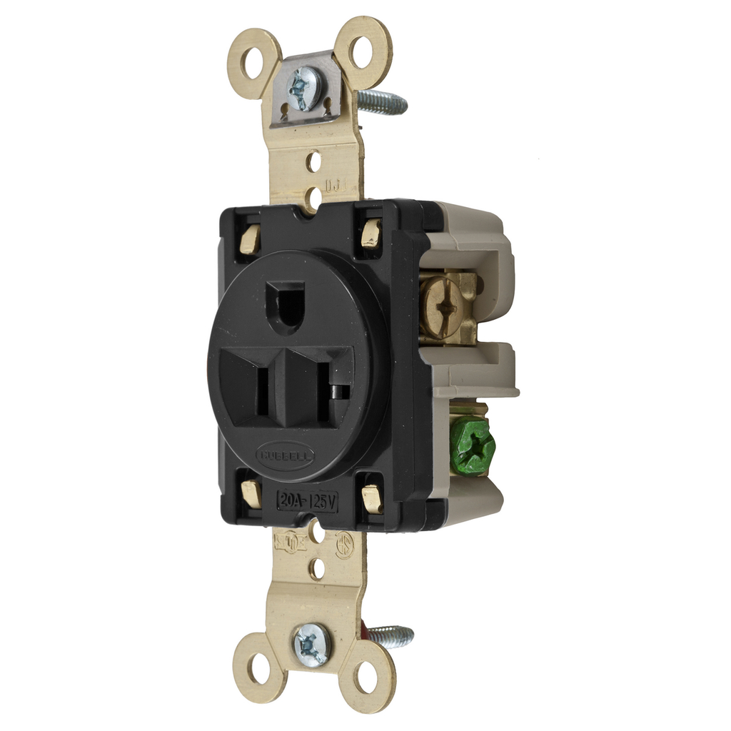 Product image for Hubbell HBL5361BK 20 Amp 125 Volt 2-Pole 3-Wire NEMA 5-20R Black Single Straight Blade Receptacle