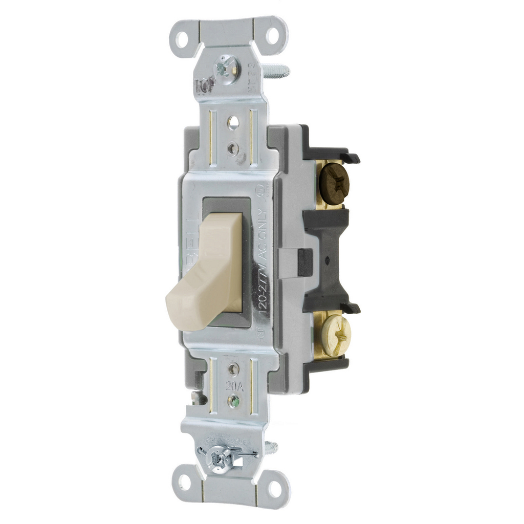 Product image for Hubbell CSB320LA 20 Amp 120/277 VAC 3-Way Light Almond Toggle Switch