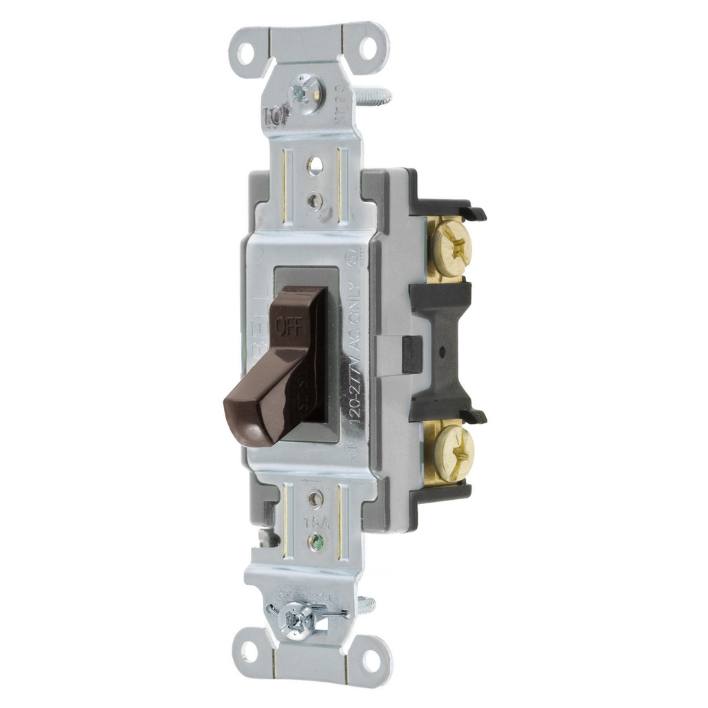 Mayer-DDS-Switches and Lighting Controls, Toggle Switch, Commercial Grade, Single Pole, 15A 120/277V AC, Side Wired, BrownToggle-1