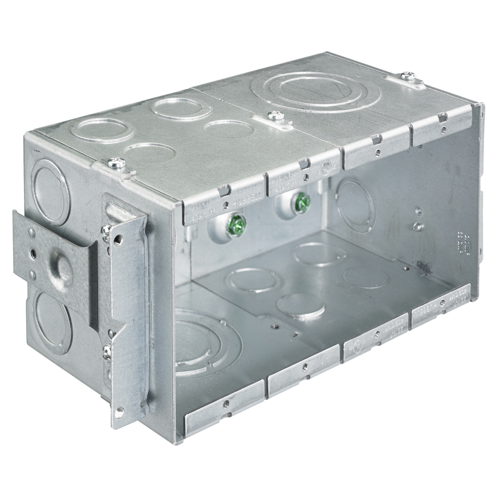 Product image for Hubbell HBL987 Wall Boxes, Data Box, Gangable, 4- Gang, 4" Depth, 2" KOs