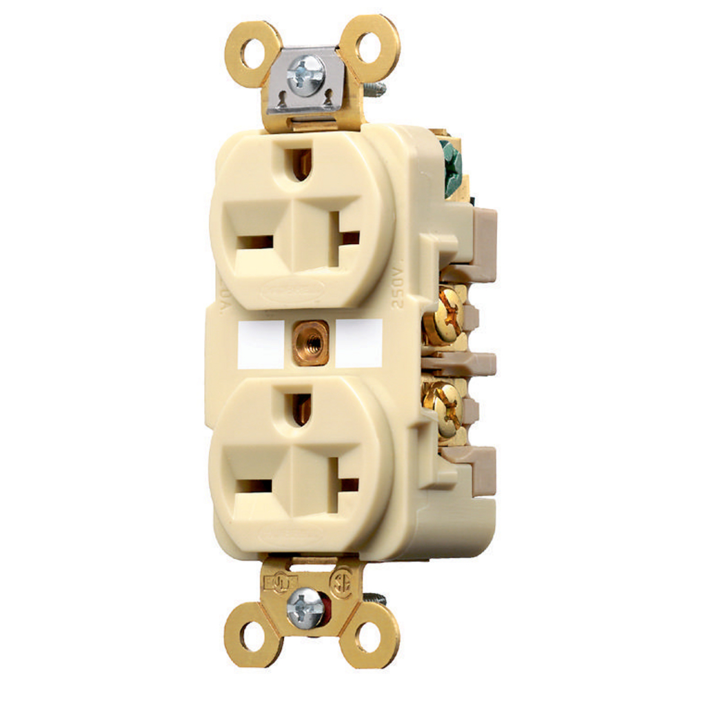 Product image for Hubbell HBL5462-I Ivory 20A 250V Duplex Receptacle. Extra Heavy Duty Spec Grade