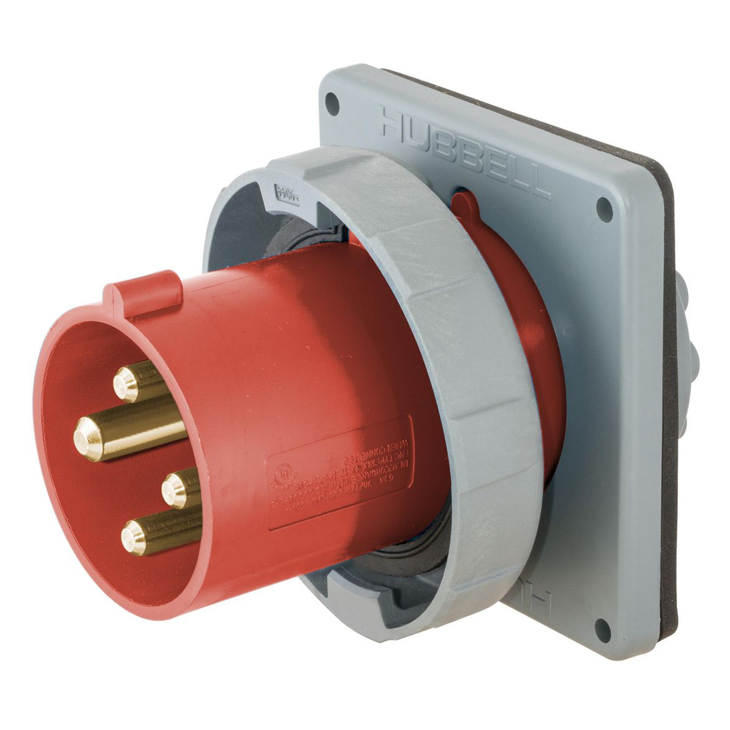 Product image for Hubbell HBL463B6W 63 Amp 380 to 415 Volt 3-Pole 4-Wire Watertight IEC Pin and Sleeve Inlet