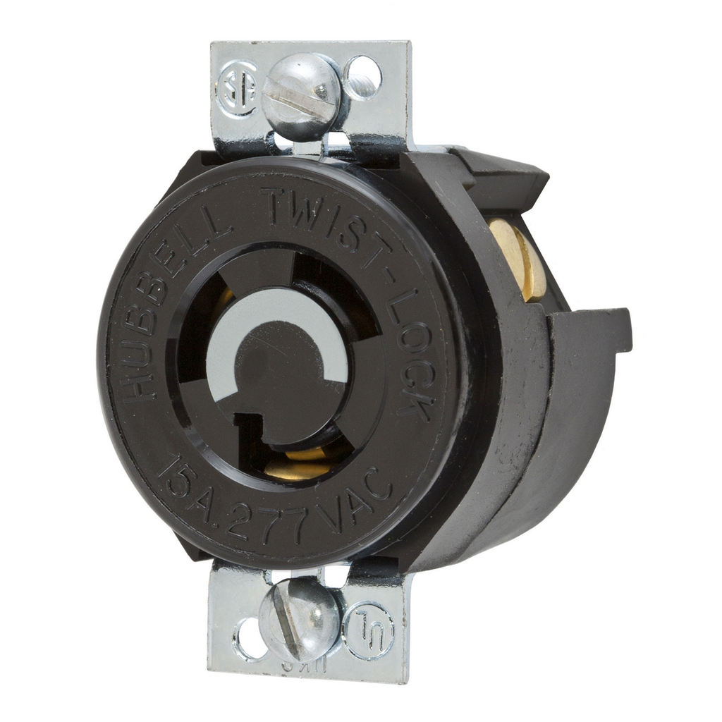 Product image for Hubbell HBL4763 15 Amp 277 Volt 2-Pole 3-Wire NEMA L7-15R Black Locking Receptacle