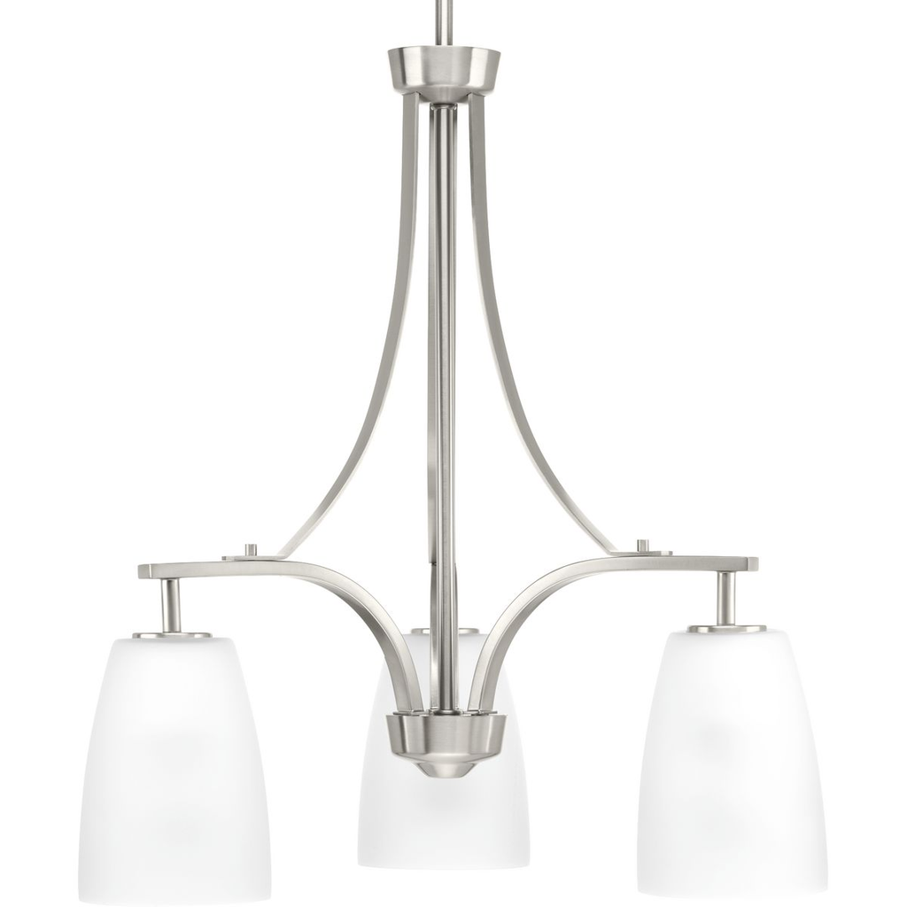 Product image for Progress P400042-009 Leap Collection Three-Light Brushed Nickel Etched Glass Modern Chandelier Light