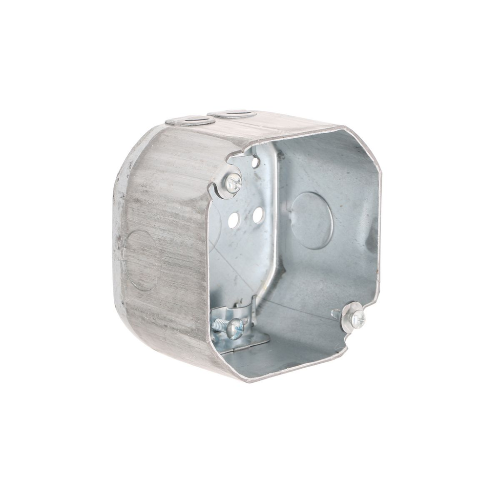 Product image for Raco 175 4" Octagon Box, Drawn, 2-1/8" Deep, Three 1/2" KO's & NMSC Clamps