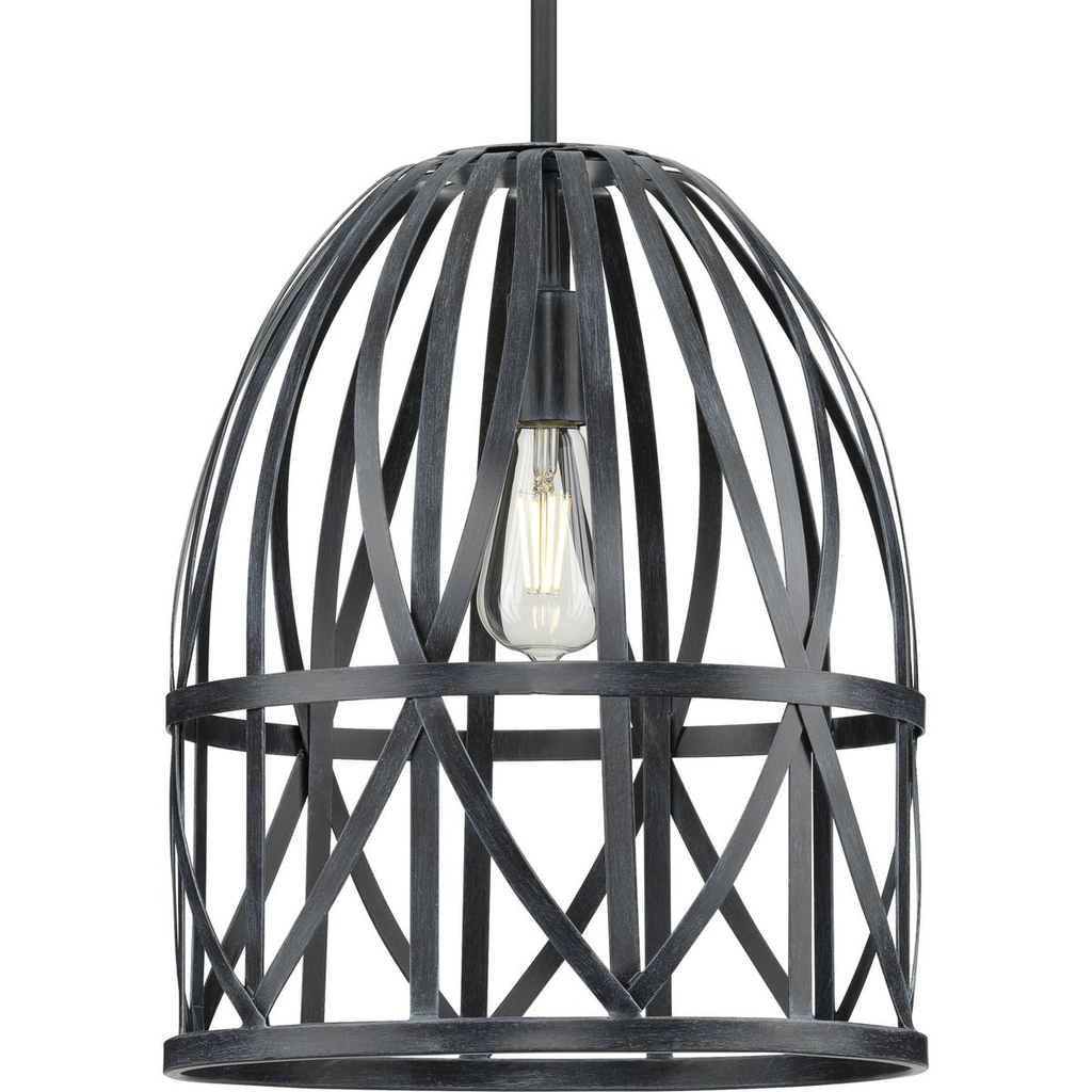 Product image for Progress P500343-187 Chastain Collection One-Light Textured Black Cerused Black Oak Basket Farmhouse Pendant Light