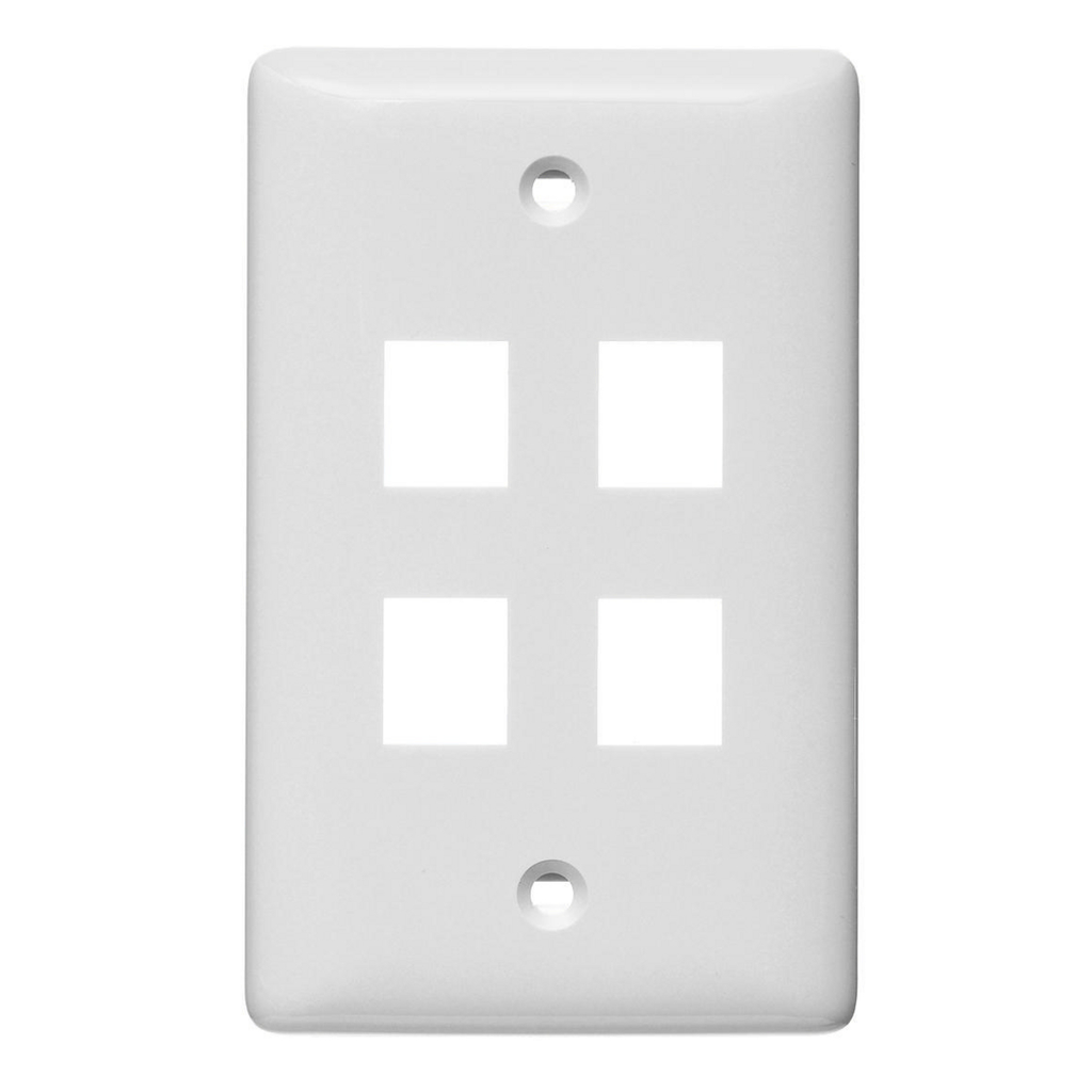 Product image for Hubbell Wiring Devices NSP104W 4-Port White Label-Less Mid-Size Wall Plate
