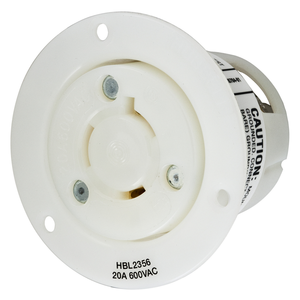 Product image for Hubbell HBL2356 Locking Flanged-Receptacle, 20A 600V, L9-20R, WH