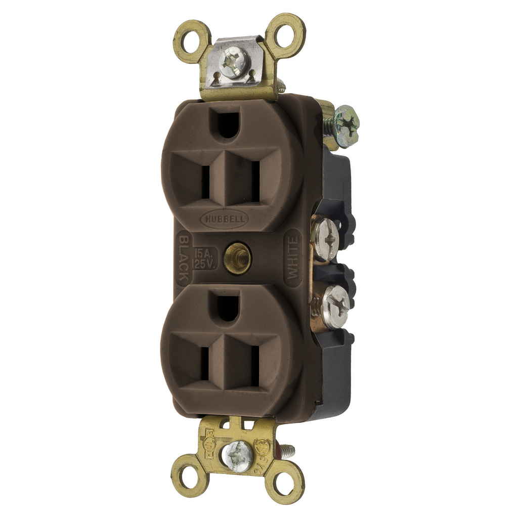 Mayer-DDS-Straight Blade Devices, Receptacles, Duplex, Commercial/Industrial Grade, 2-Pole 3-Wire Grounding, 15A 125V, 5-15R, Brown, Single Pack-1