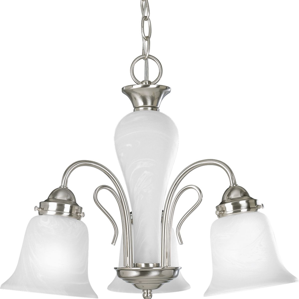 Product image for Progress P4390-09 Bedford Collection Three-Light Brushed Nickel Etched Alabaster Glass Traditional Chandelier Light