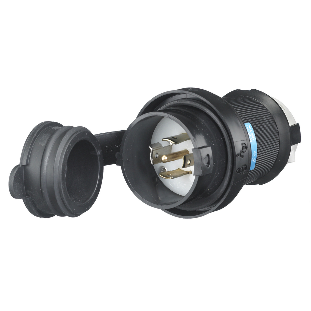 Hubbell HBL2511-SW 20A 3PhY 120/208V AC Twist-Lock Watertight SAFETY-SHROUD Black VALOX Plug Product image for Hubbell HBL2511-SW 20A 3PhY 120/208V AC Twist-Lock Watertight SAFETY-SHROUD Black VALOX Plug