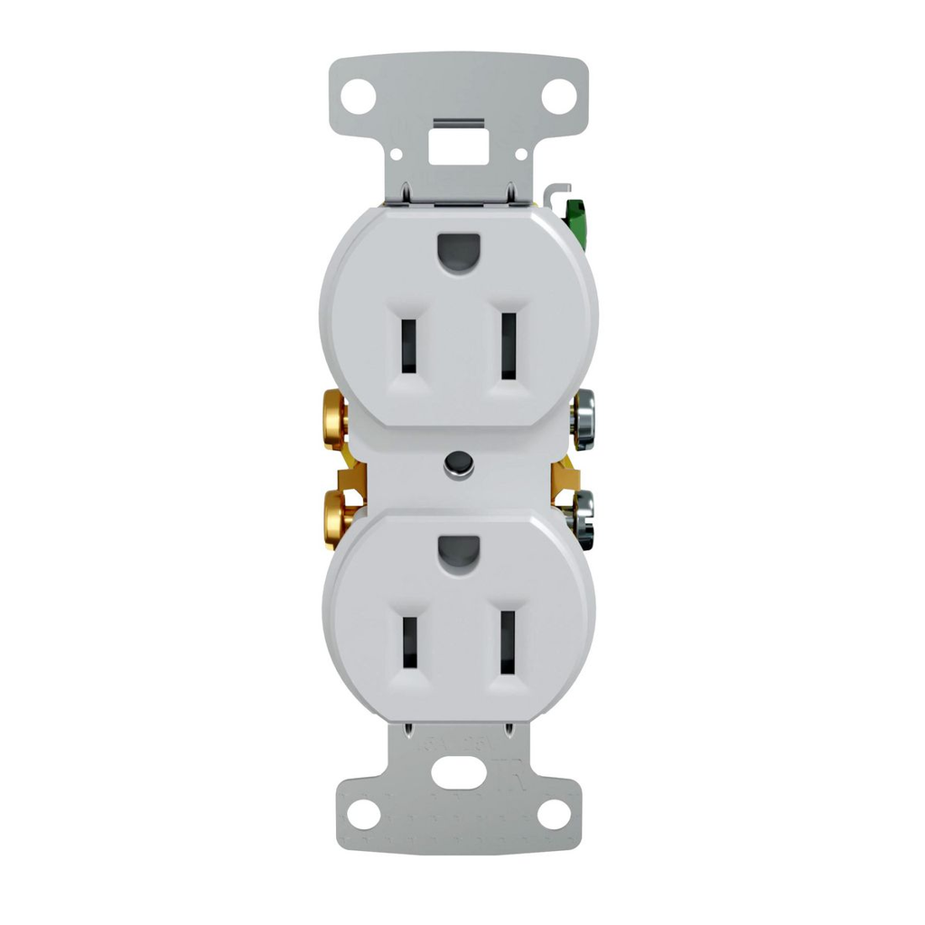 Mayer-DDS-TradeSelect, Straight Blade Devices, Residential Grade, Receptacles, Tamper Resistant Duplex, 15A 125V, 2- Pole 3-Wire Grounding, 5-15R, Self Grounding, White-1