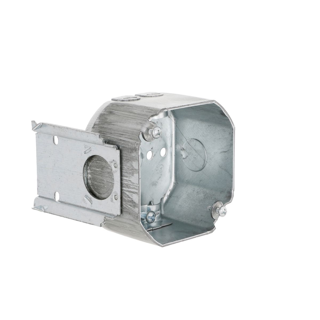 Product image for Raco 176 4" Octagon Box, Drawn, 2-1/8" Deep, Two 1/2" KO's & NMSC Clamps, TS Bracket