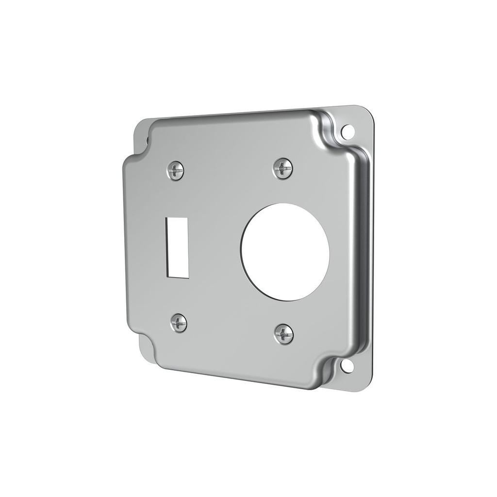 Product image for Raco 805C 4" Square Cover, Exposed Work, Toggle Switch/1.406" dia. Receptacle