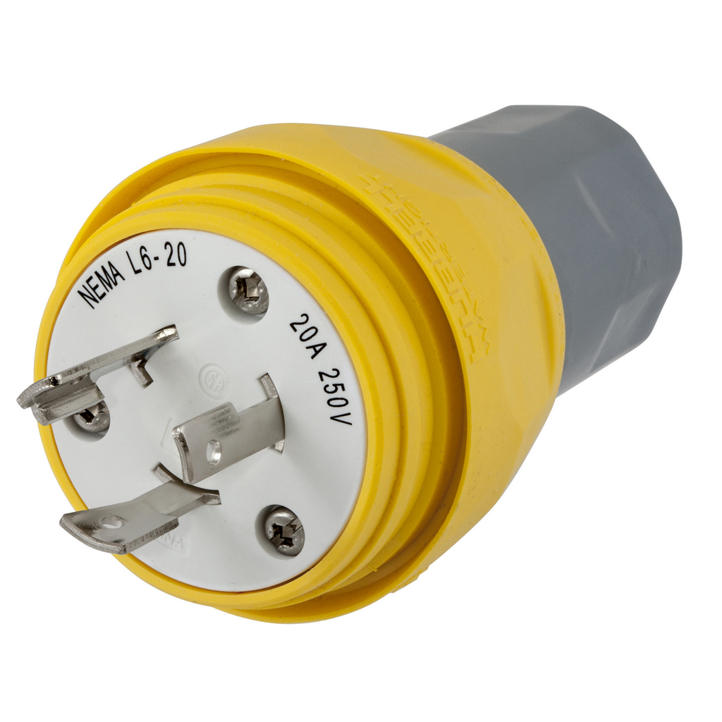 Product image for Hubbell HBL26W48 20 Amp 250 Volt 2-Pole 3-Wire NEMA L6-20P Yellow Locking Plug