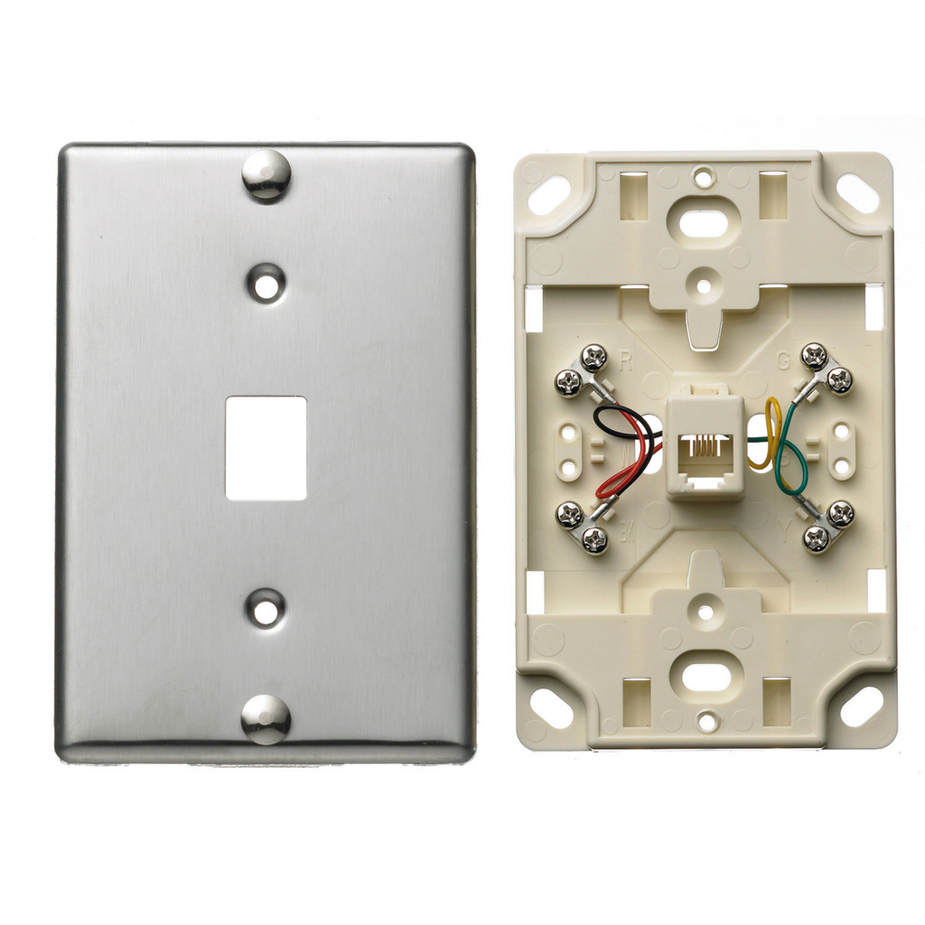 Product image for Hubbell NS726SS Stainless Steel 6-Position 4-Conductor Telephone Wall Jack
