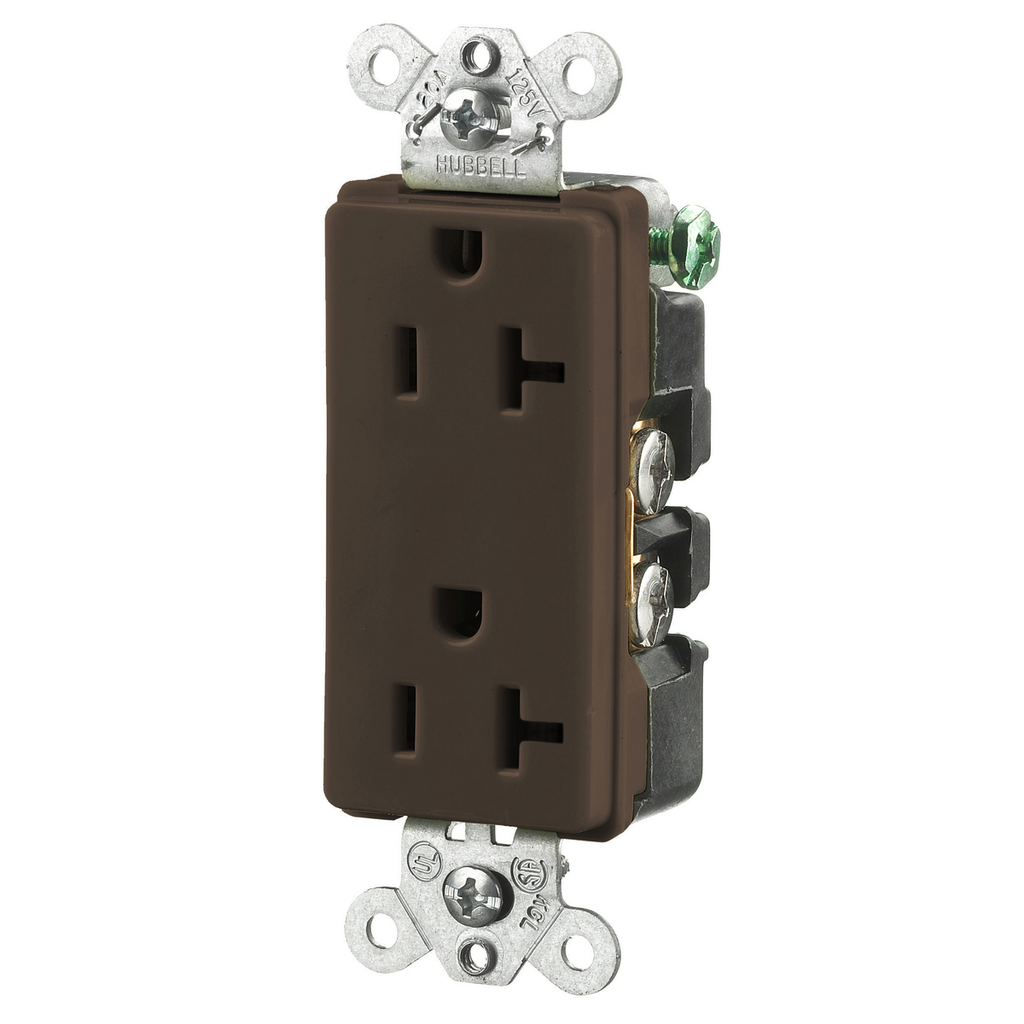 Product image for Hubbell HBL2162 20 Amp 125 Volt 2-Pole 3-Wire NEMA 5-20R Brown Decorator Straight Blade Receptacle