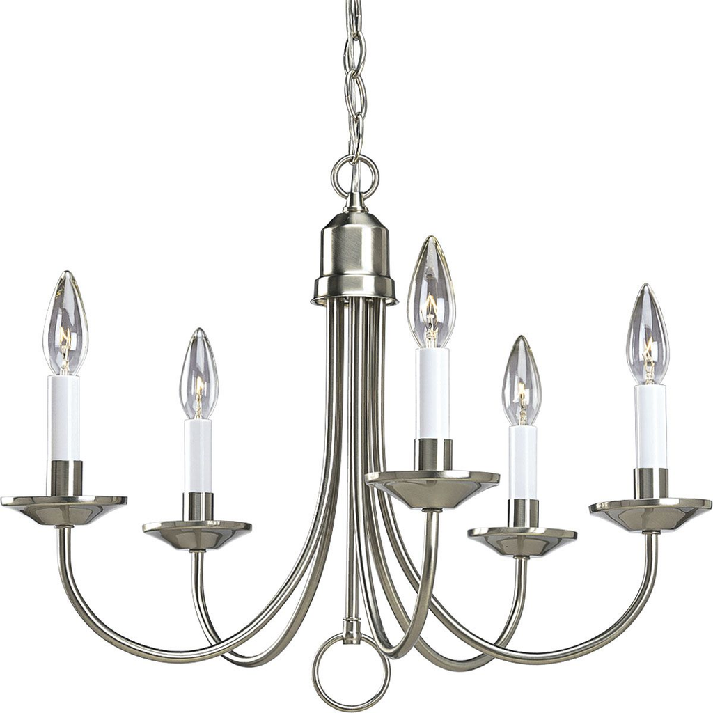 Product image for Progress P4008-09 Five-Light Brushed Nickel White Candles Traditional Chandelier Light