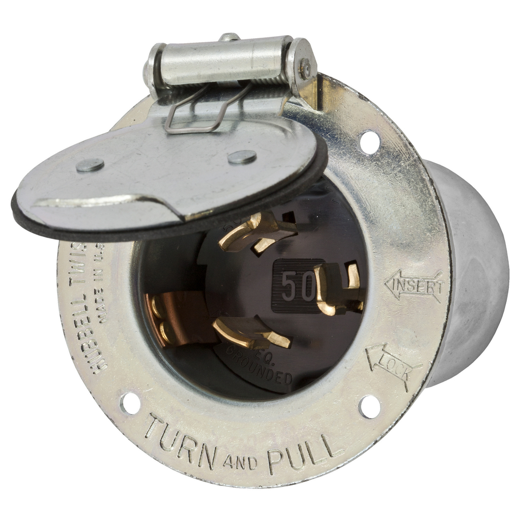 Product image for Hubbell HBL3768 50 Amp 600 VAC/250 VDC 3-Pole 4-Wire Zinc Plated Steel Flanged Inlet
