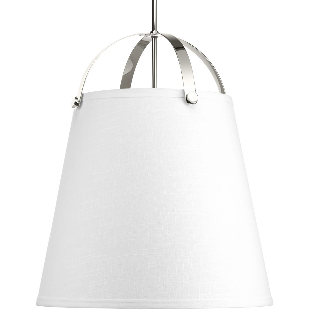 Product image for Progress P500047-104 Galley Collection Three-Light Polished Nickel Linen Shade Coastal Pendant Light