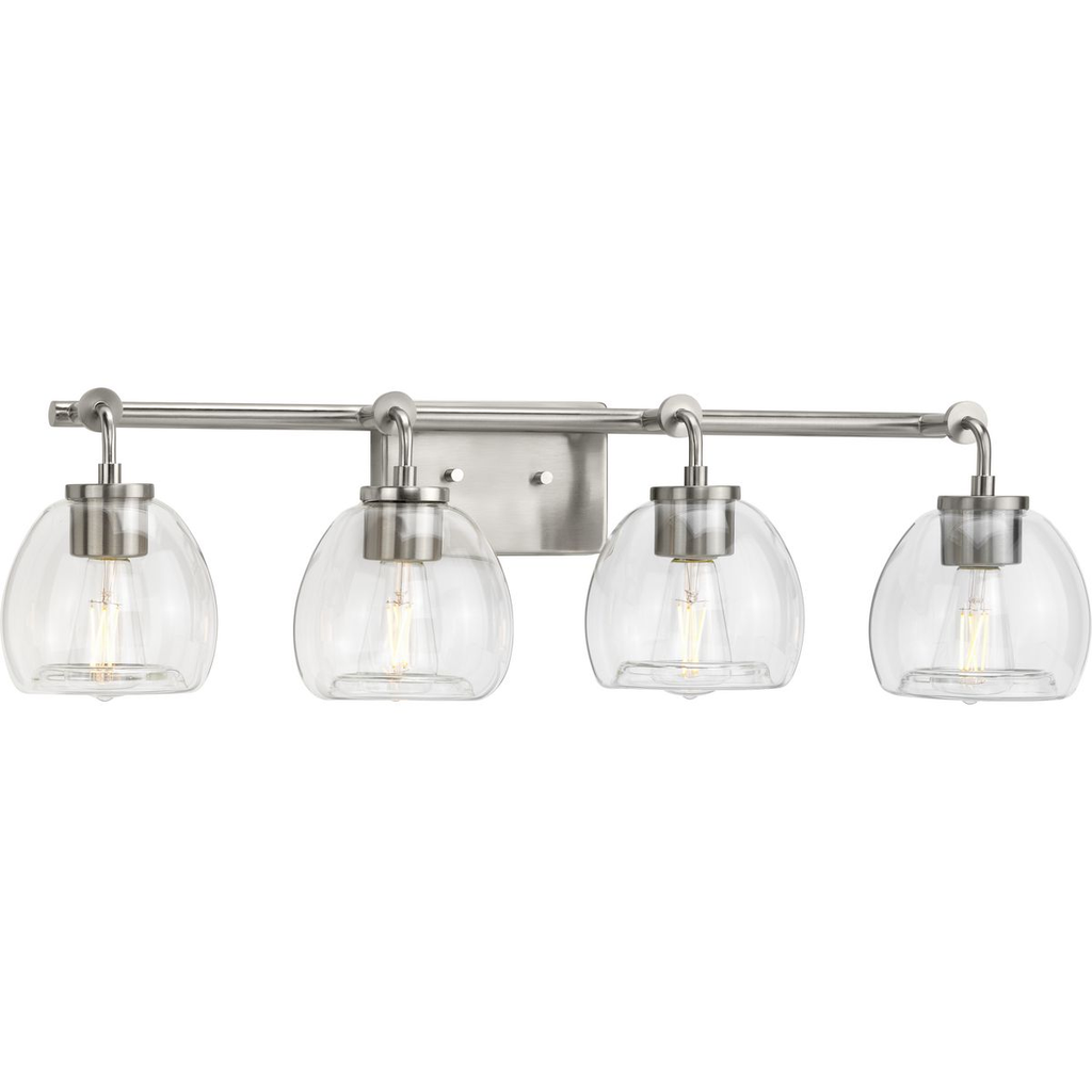 Product image for Progress P300348-009 Caisson Collection Four-Light Brushed Nickel Clear Glass Urban Industrial Bath Vanity Light