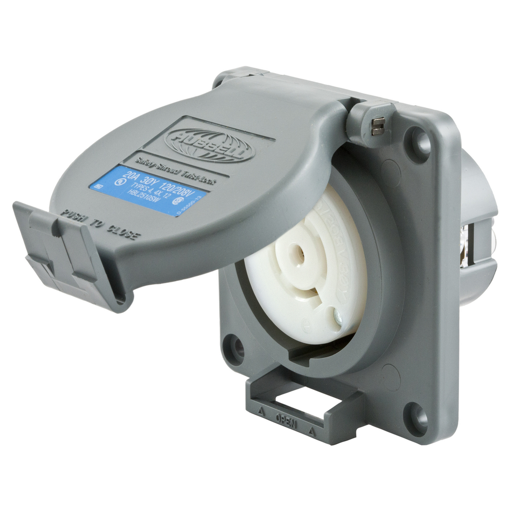 Product image for Hubbell HBL2510-SW 20A 3PhY 120/208V AC Twist-Lock Watertight SAFETY-SHROUD Gray VALOX Receptacle