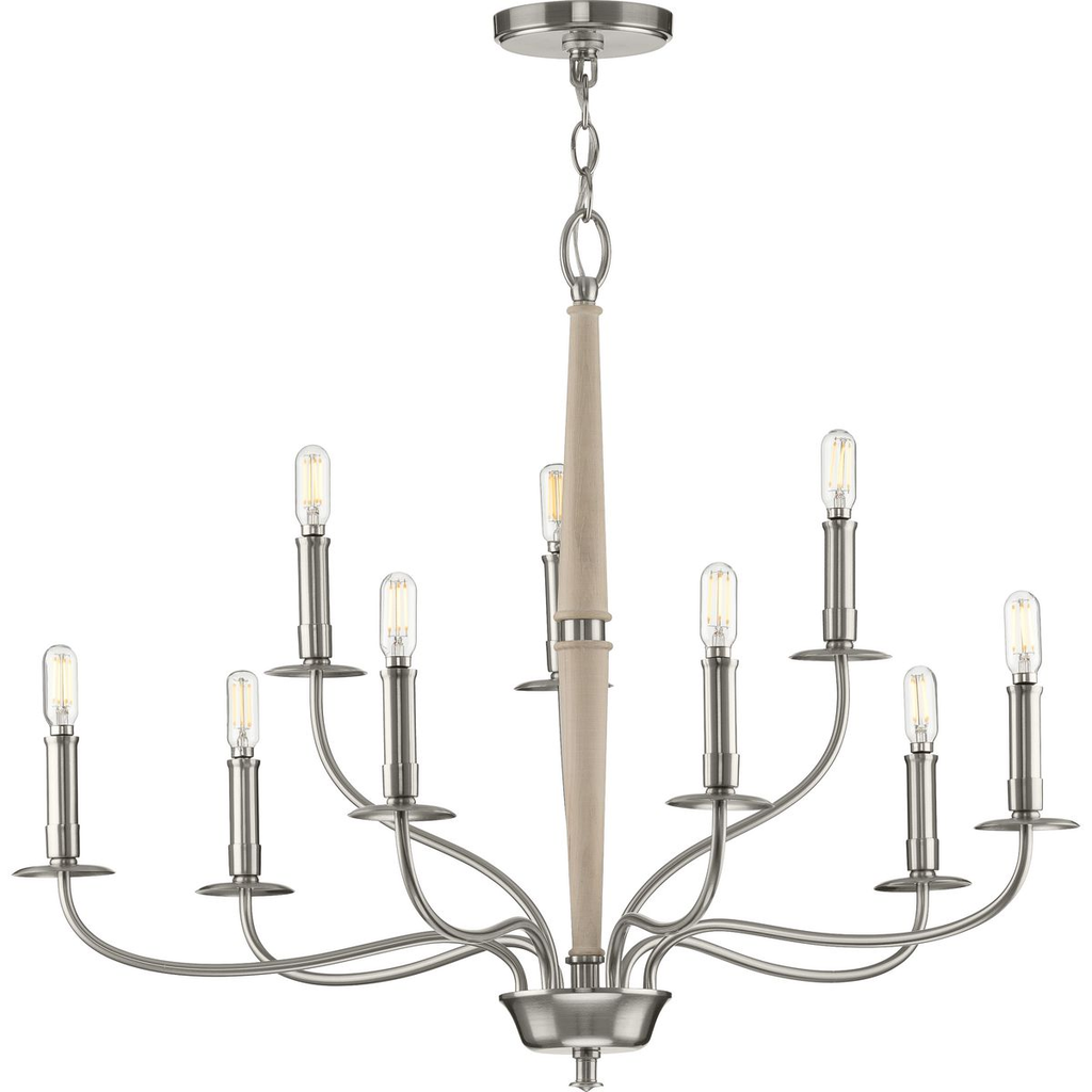 Product image for Progress P400200-009 Durrell Collection Nine-Light Brushed Nickel Coastal Chandelier Light